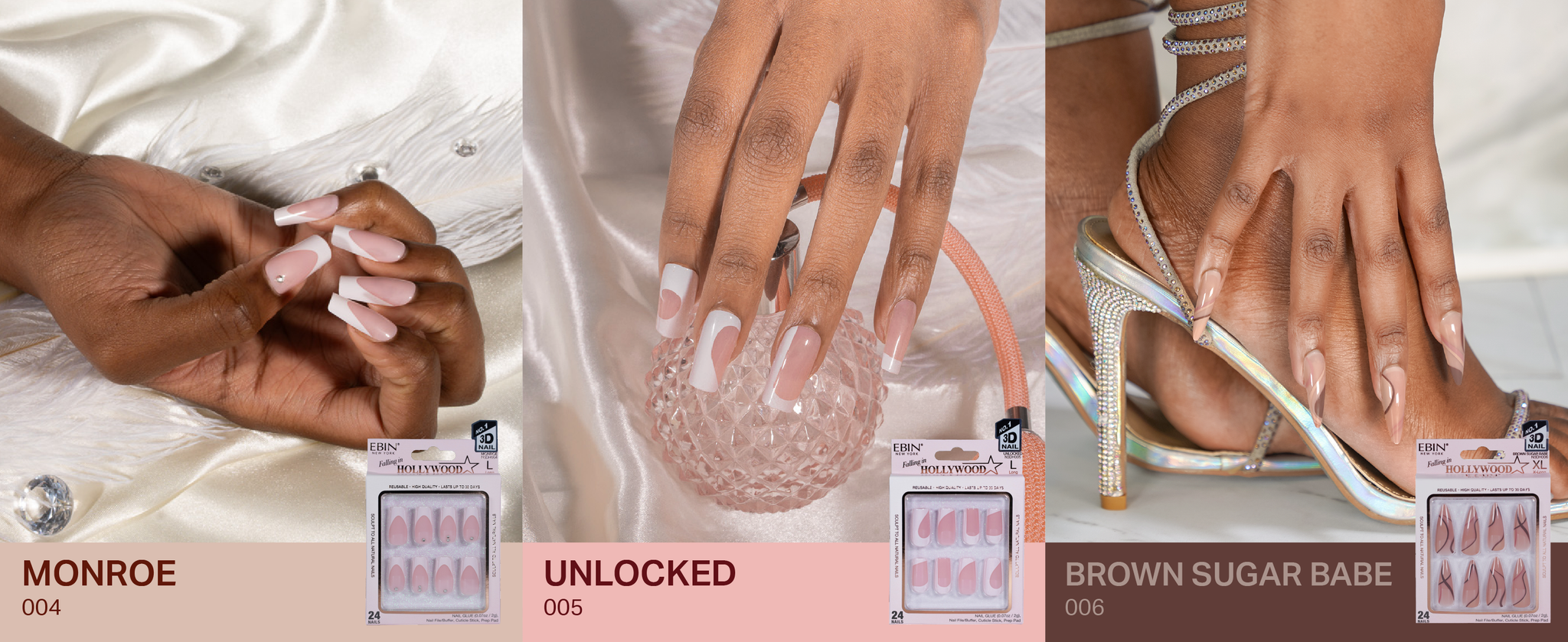 EBIN Press-On Nails Falling in Hollywood - Brown Sugar Babe #NN3DH006 X-Long
