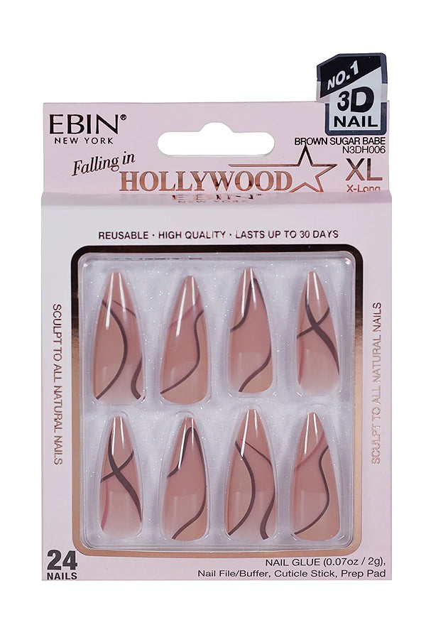 EBIN Press-On Nails Falling in Hollywood - Brown Sugar Babe #NN3DH006 X-Long