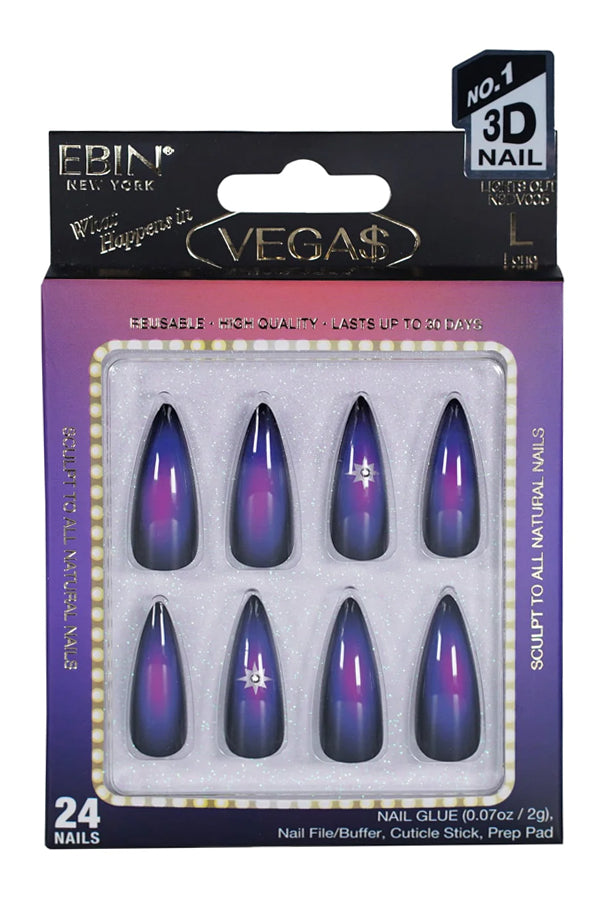EBIN Press-On Nails What Happens in Vegas - Lights Out #N3DV005 Long