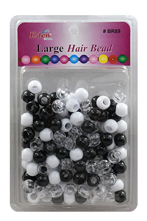 Eden Large Hair Beads Jumbo Pack - Black, White & Clear #BR89M3