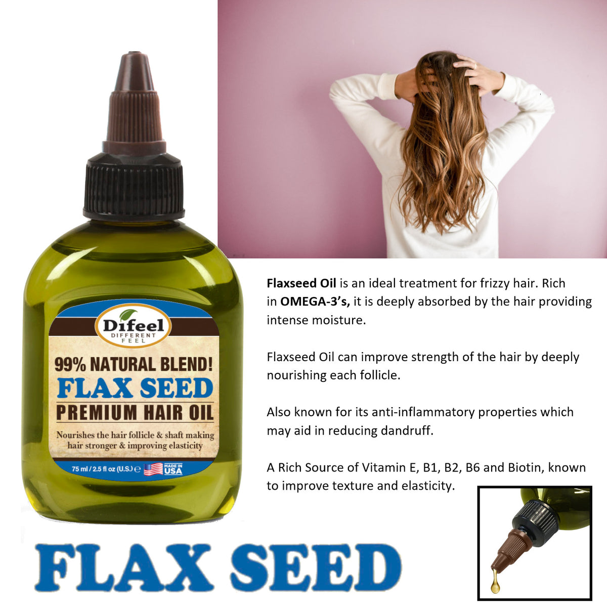 Difeel Premium Natural Hair Oil - Flax Seed