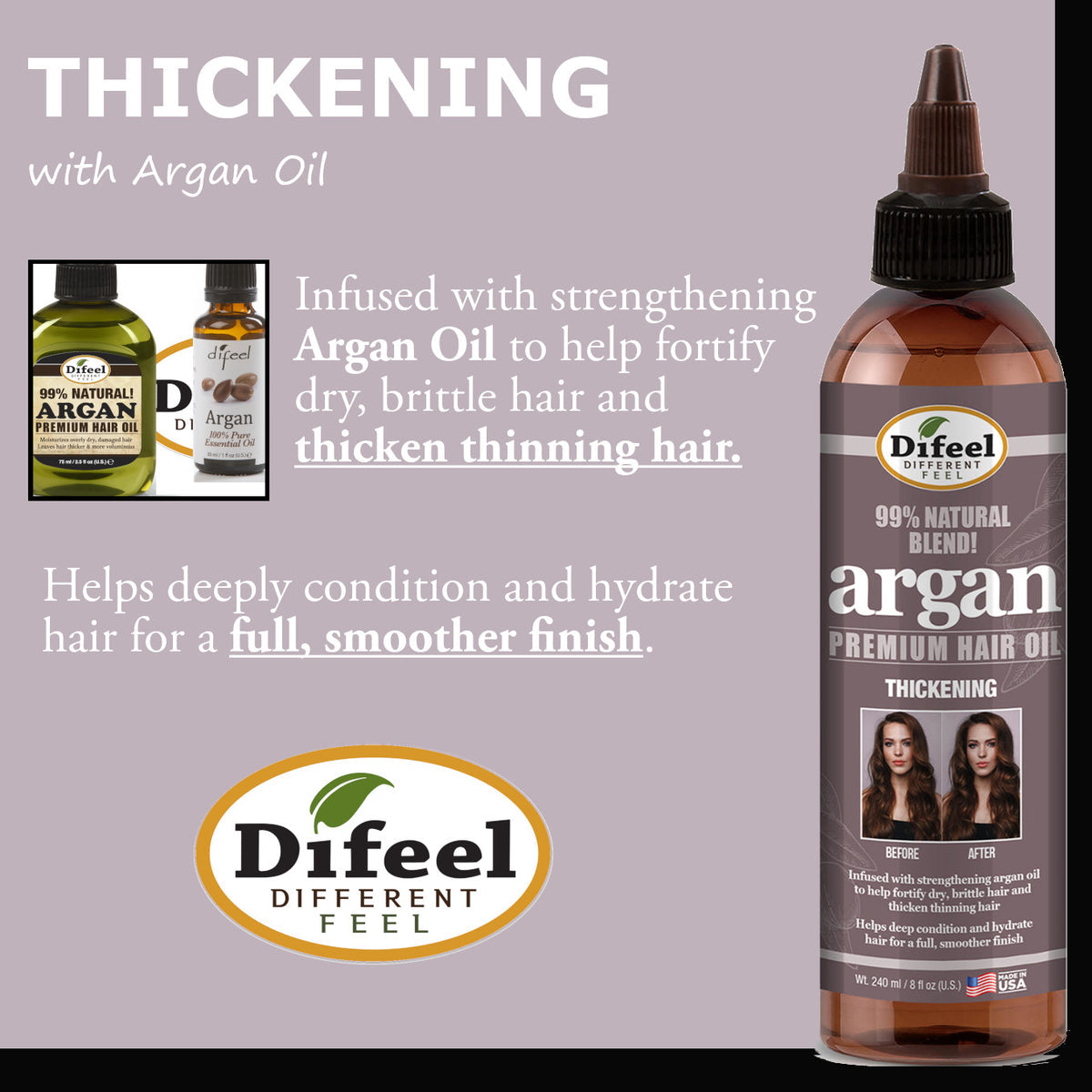Difeel Thickening Premium Hair Oil - Argan