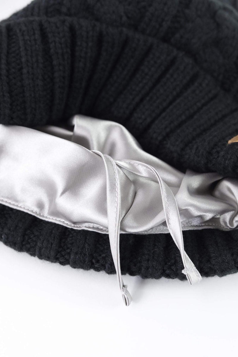 Grace Eleyae Warm Fold Over Slap | Satin-Lined Cap - Black