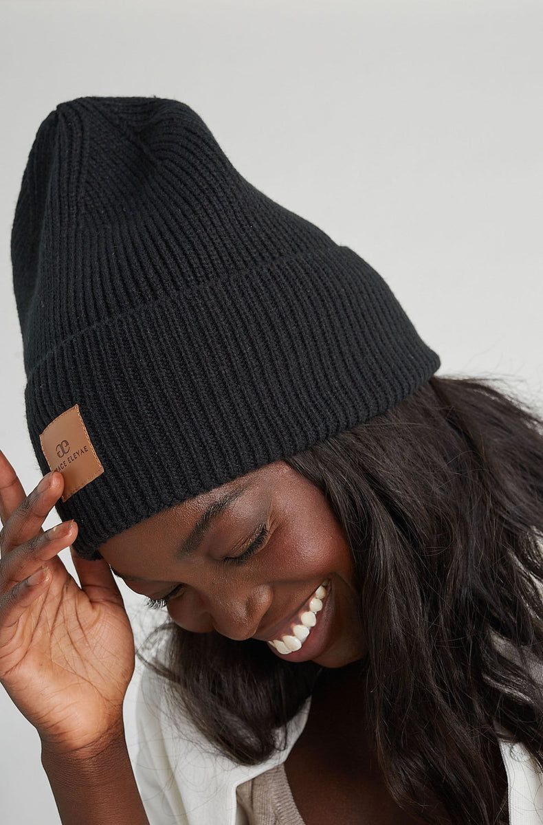 Grace Eleyae High Top Beanie Slap | Satin-Lined Cap - Black