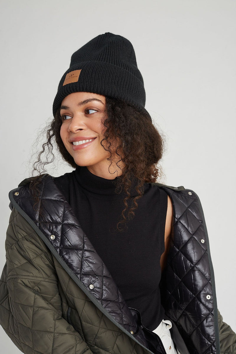 Grace Eleyae High Top Beanie Slap | Satin-Lined Cap - Black