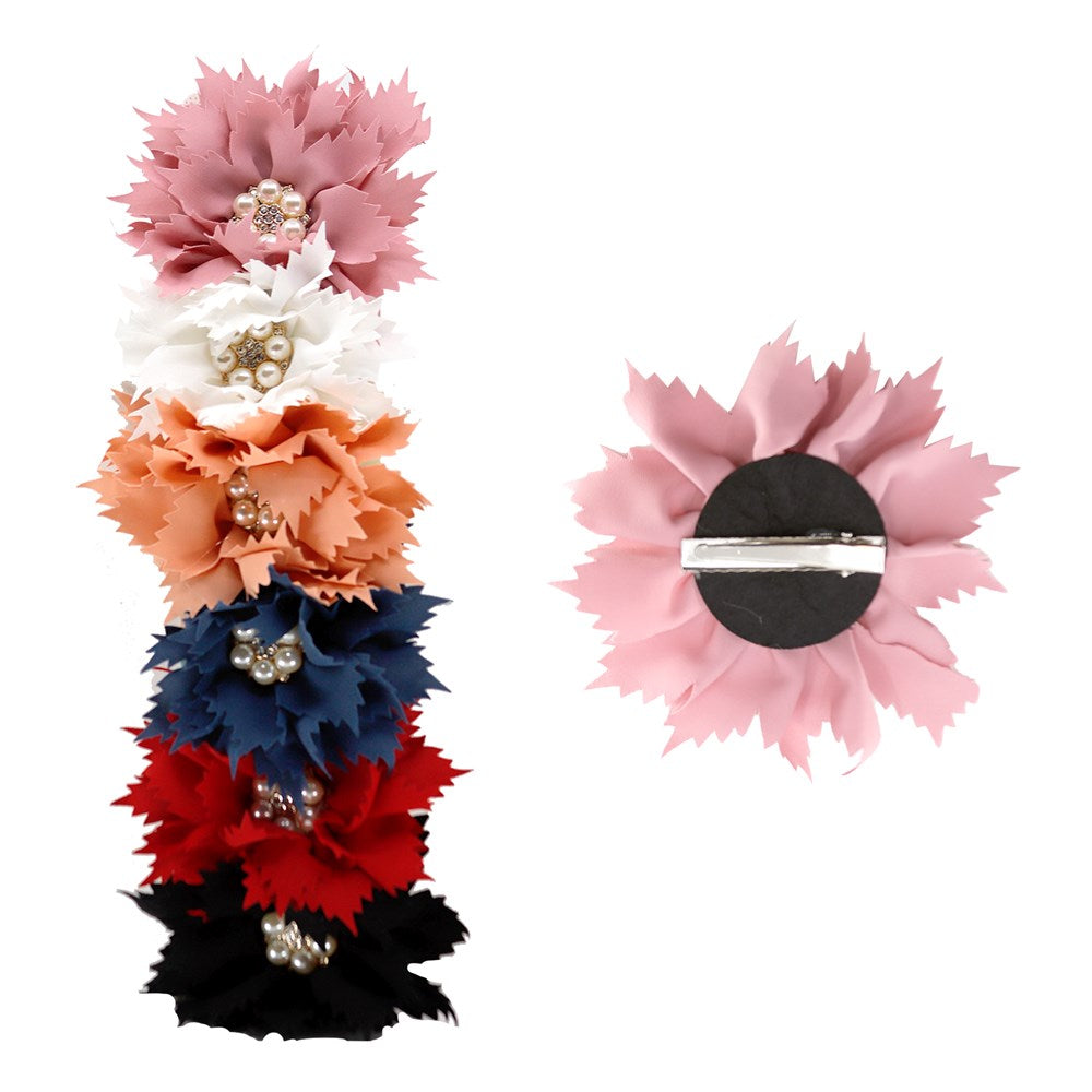 Handmade Flower Hairclips W/ Pearls