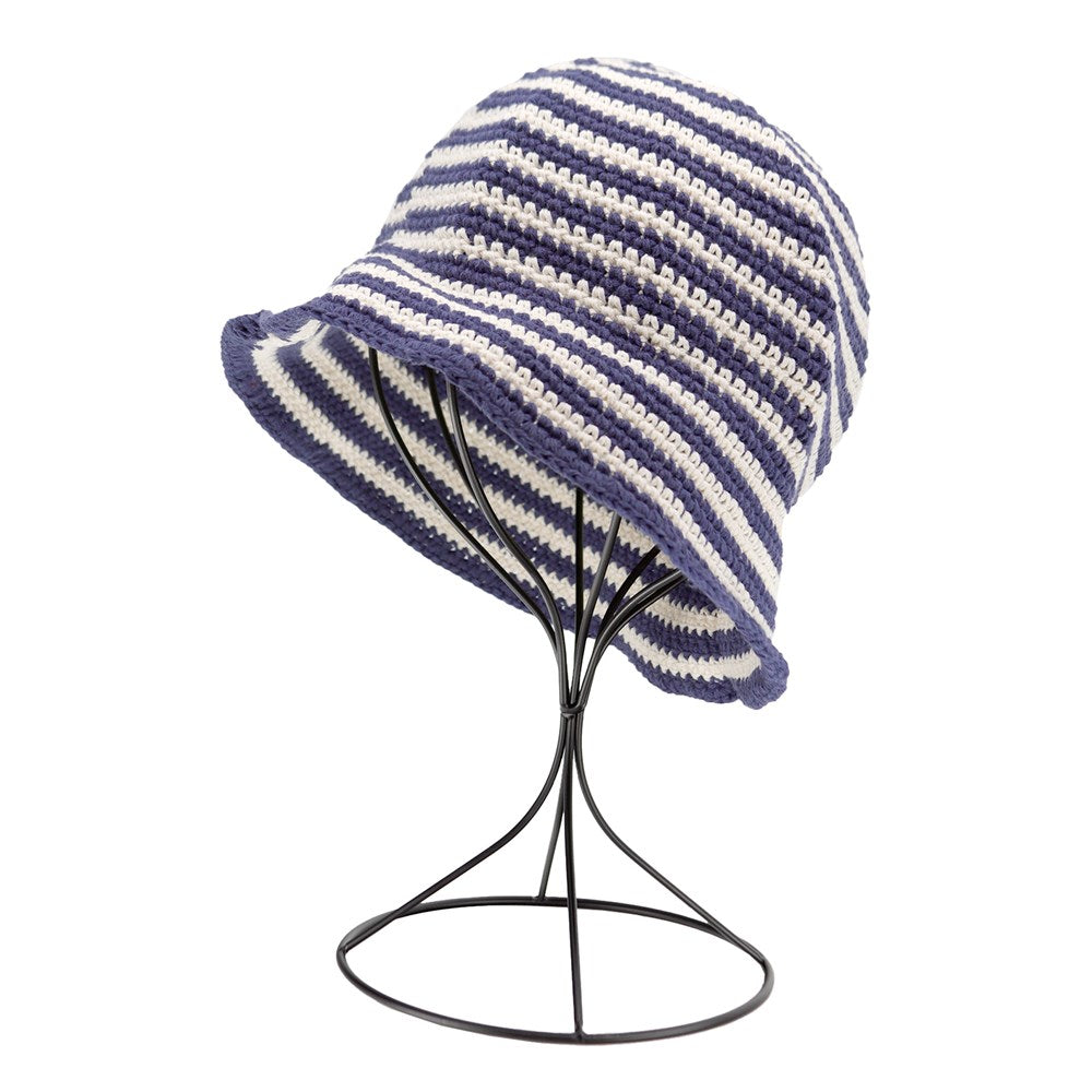 Handmade Fashion Striped Bucket Hat - Navy