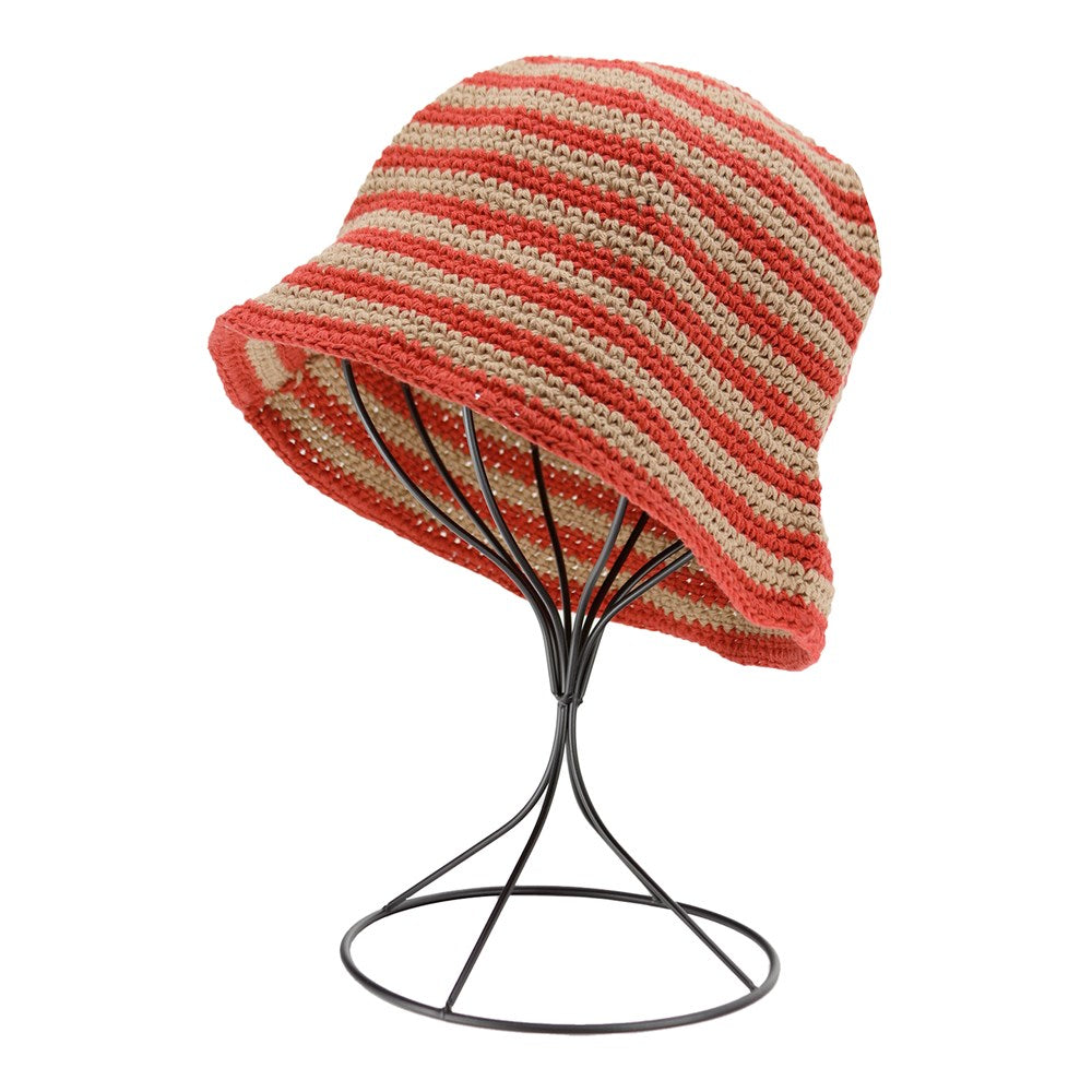 Handmade Fashion Striped Bucket Hat  Red
