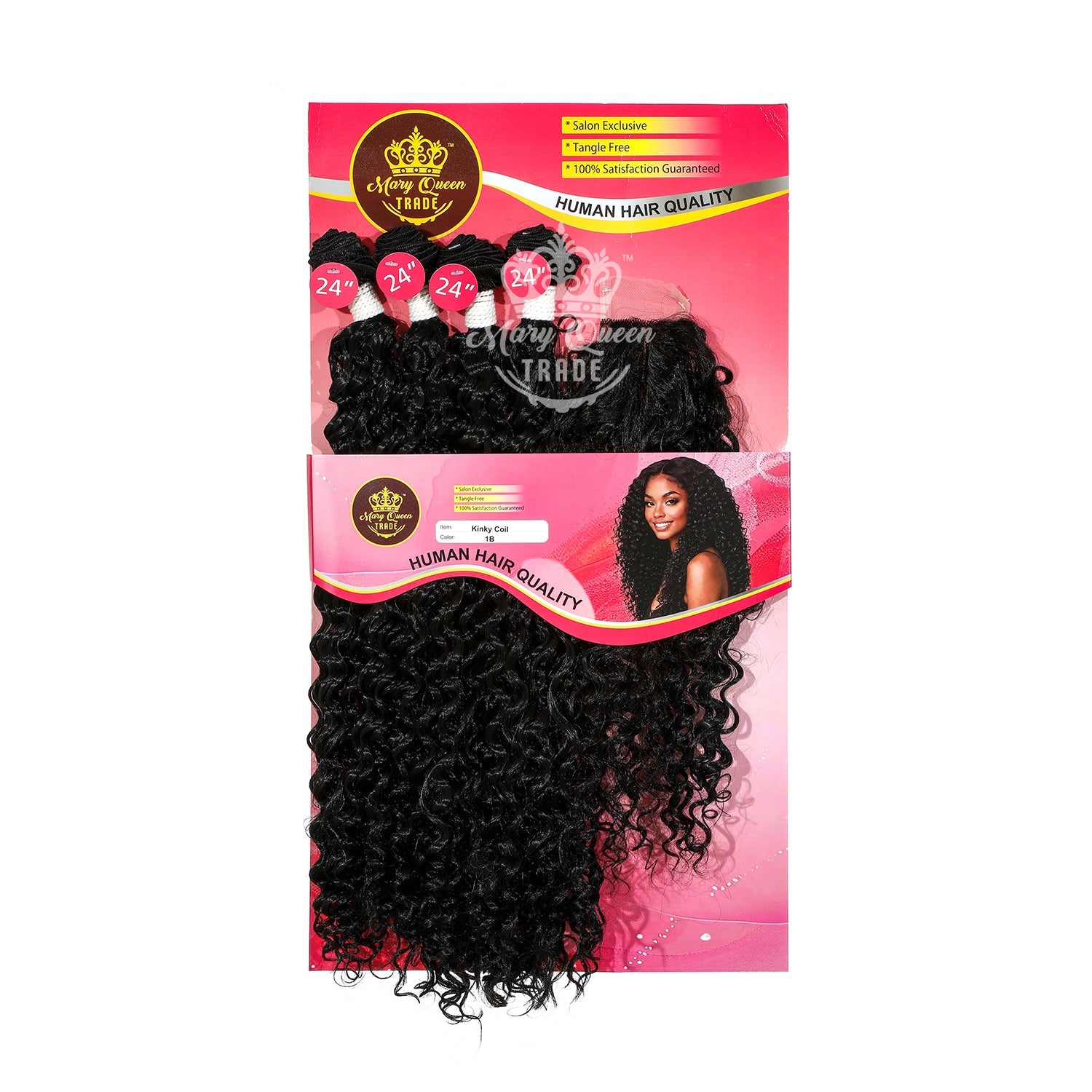 Mary Queen BioProtein™ Kinky Coil 4-Bundle Set with Closure – 24"