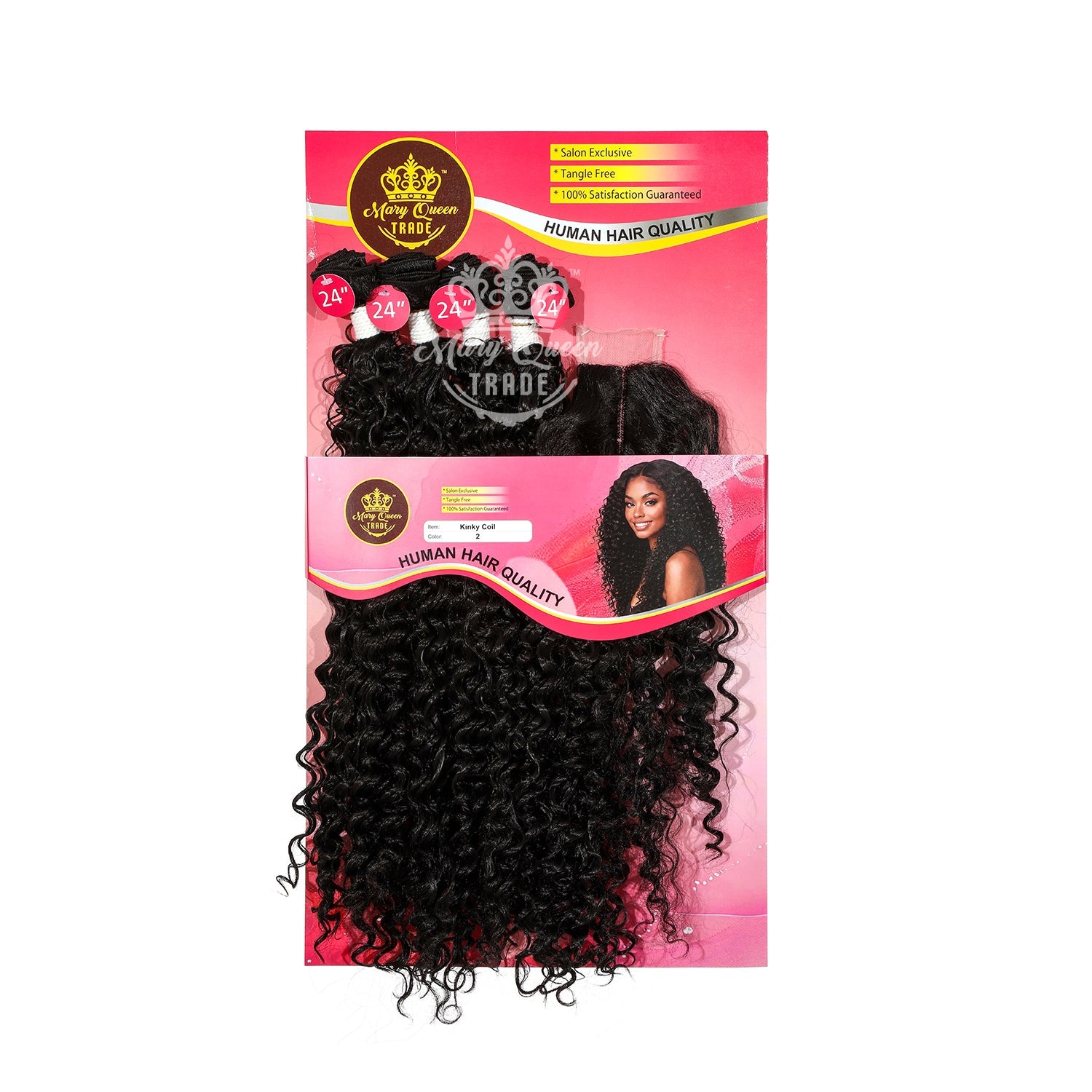 Mary Queen BioProtein™ Kinky Coil 4-Bundle Set with Closure – 24"