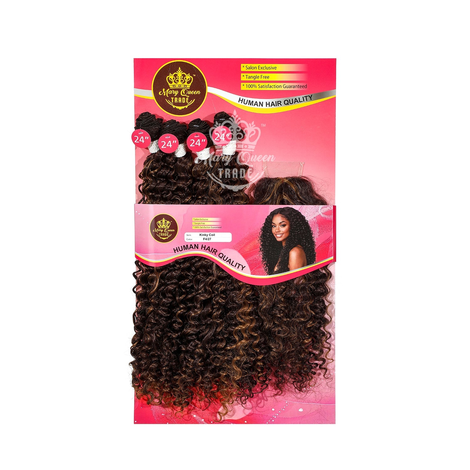 Mary Queen BioProtein™ Kinky Coil 4-Bundle Set with Closure – 24"
