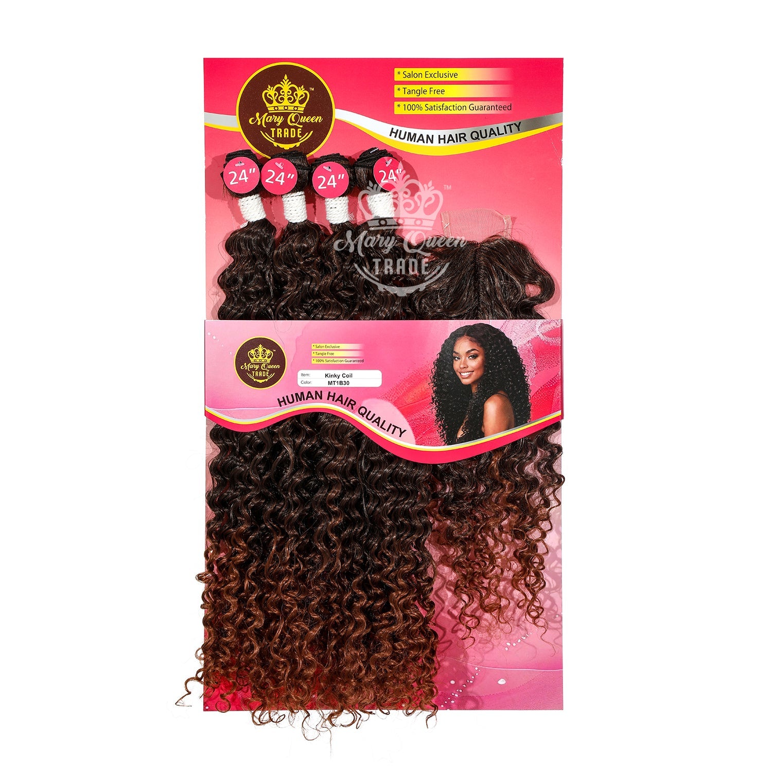 Mary Queen BioProtein™ Kinky Coil 4-Bundle Set with Closure – 24"