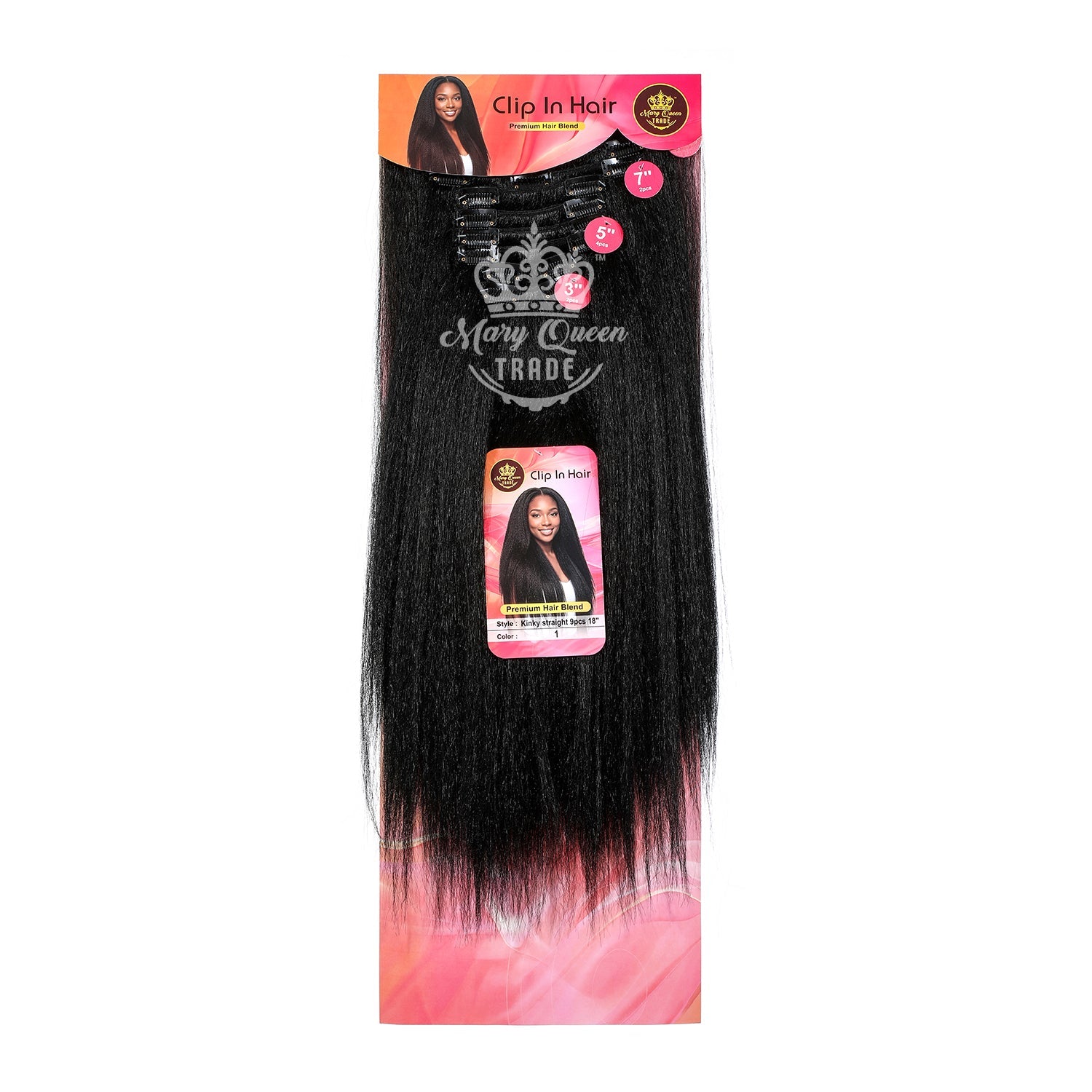 Mary Queen BioProtein™ Kinky Straight 9-Piece Clip-In Hair – 18"