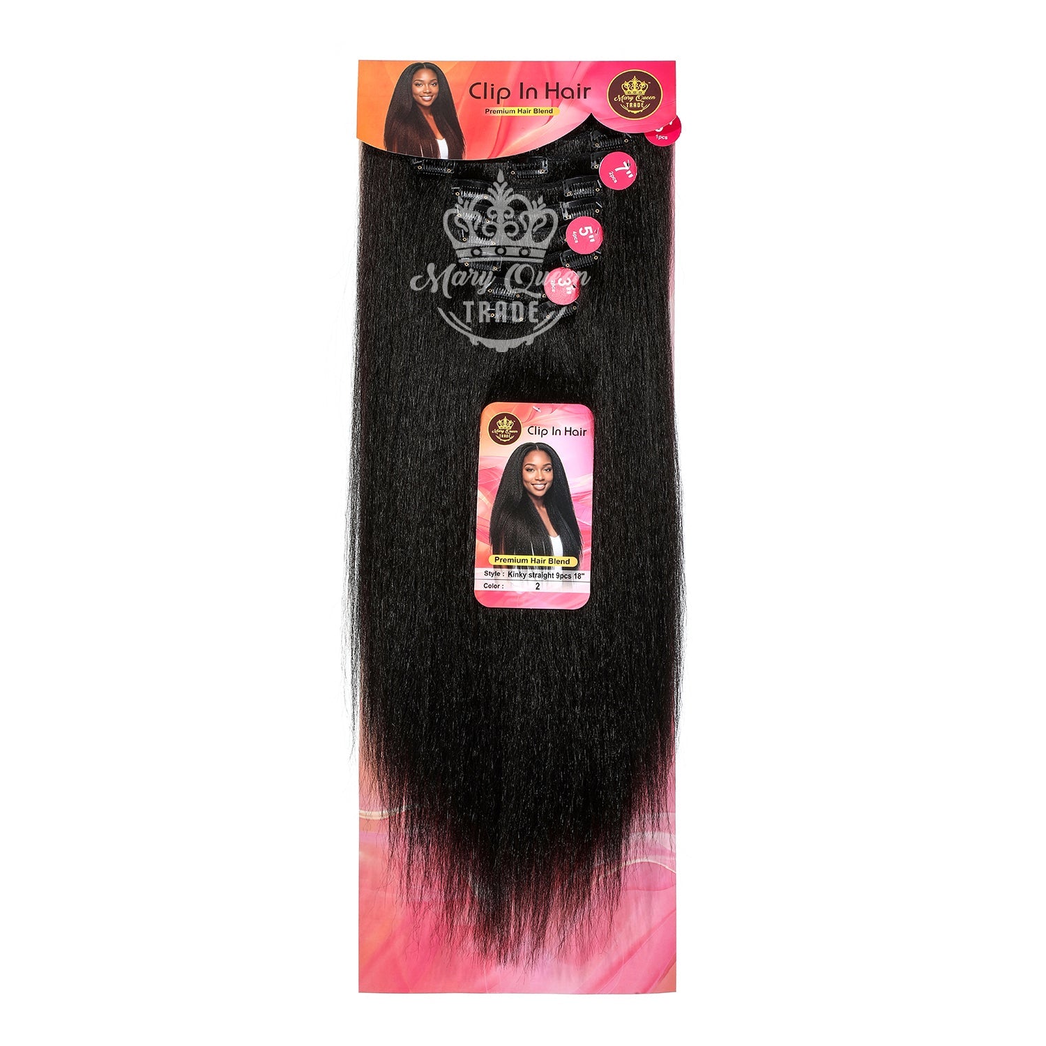Mary Queen BioProtein™ Kinky Straight 9-Piece Clip-In Hair – 18"
