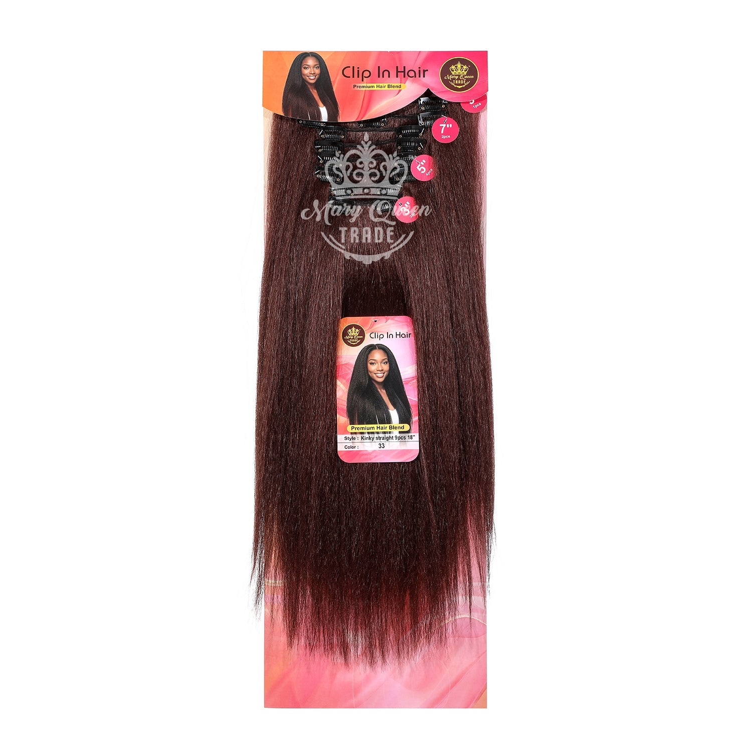 Mary Queen BioProtein™ Kinky Straight 9-Piece Clip-In Hair – 18"