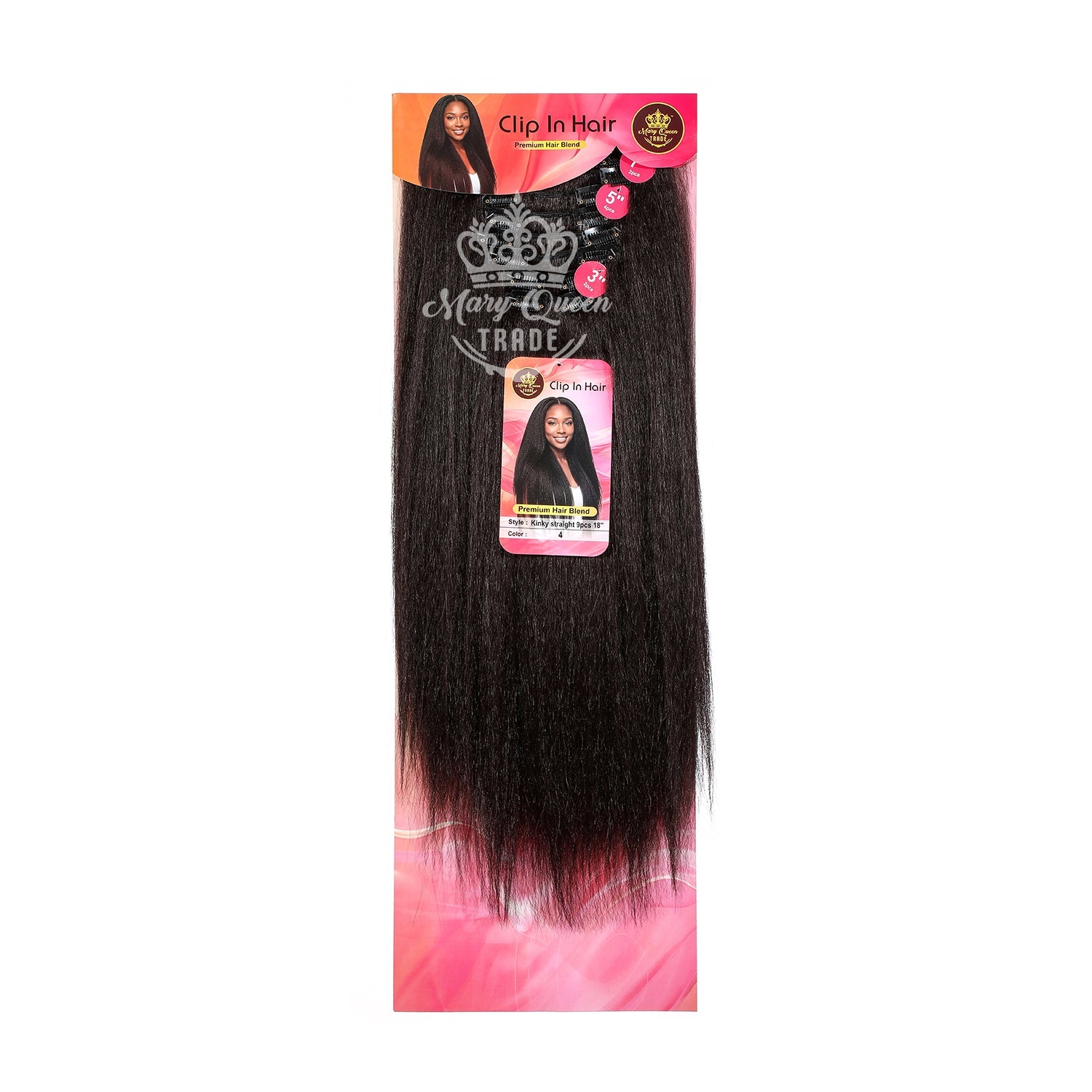 Mary Queen BioProtein™ Kinky Straight 9-Piece Clip-In Hair – 18"