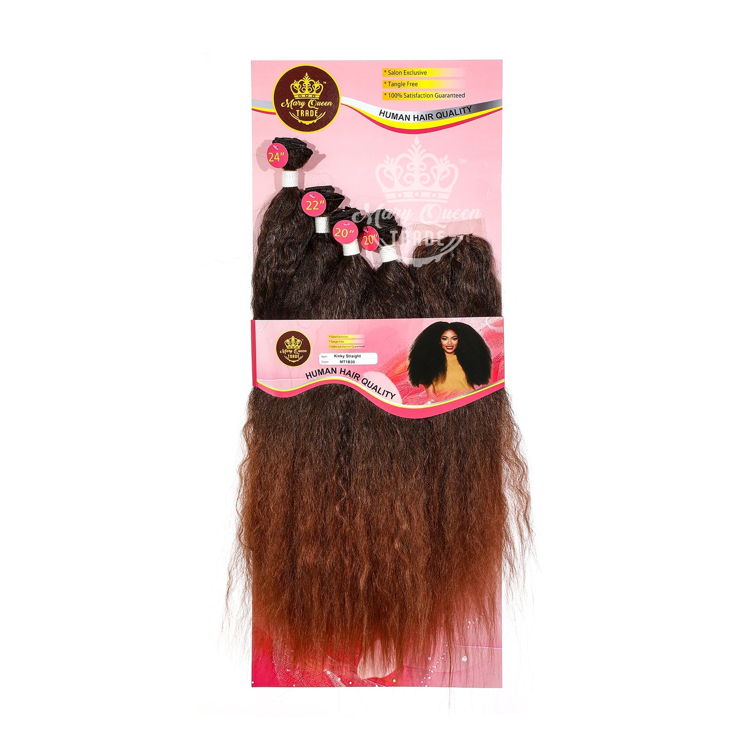 Mary Queen BioProtein™ Kinky Straight 4-Bundle Set with Closure – 20"–24"