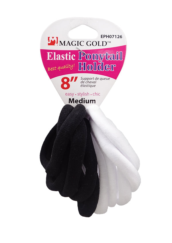 Magic Gold Medium Ponytail Holder 8" Black & White #EPH07126