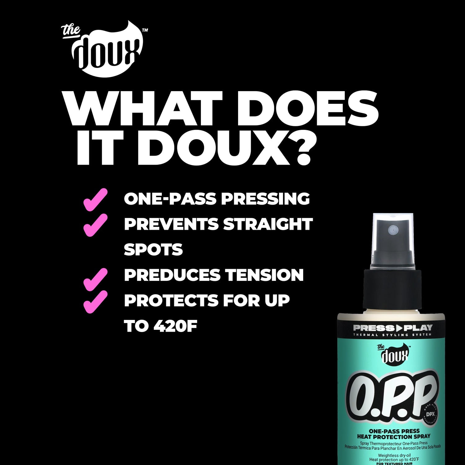The Doux Press Play O.P.P. One-Pass Press Heat Protection Spray