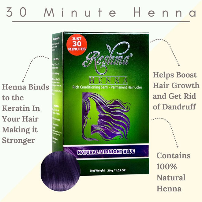 Reshma 30 Minute Henna Semi Permanent Hair Color - Natural Midnight Blue