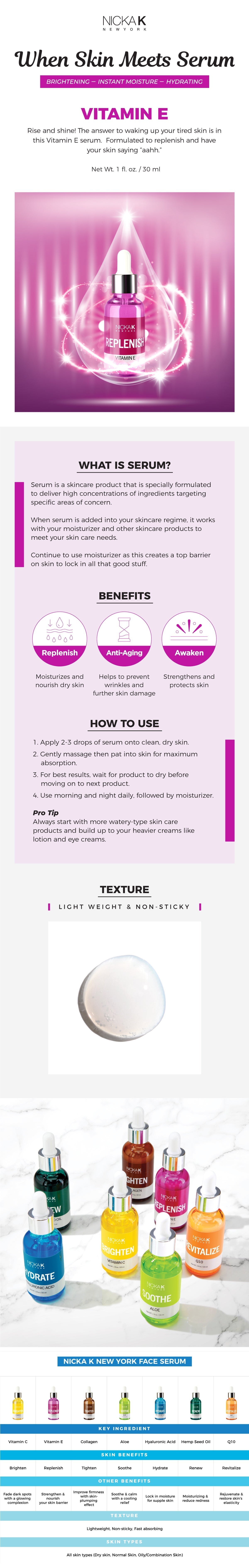 Nicka K Replenish Facial Serum - Vitamin E