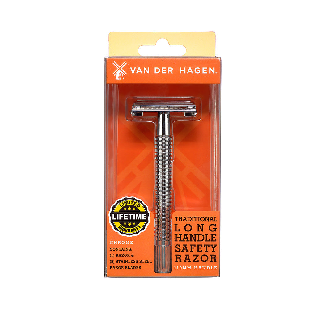 Van Der Hagen Traditional Long Handle 110mm Safety Razor - Chrome