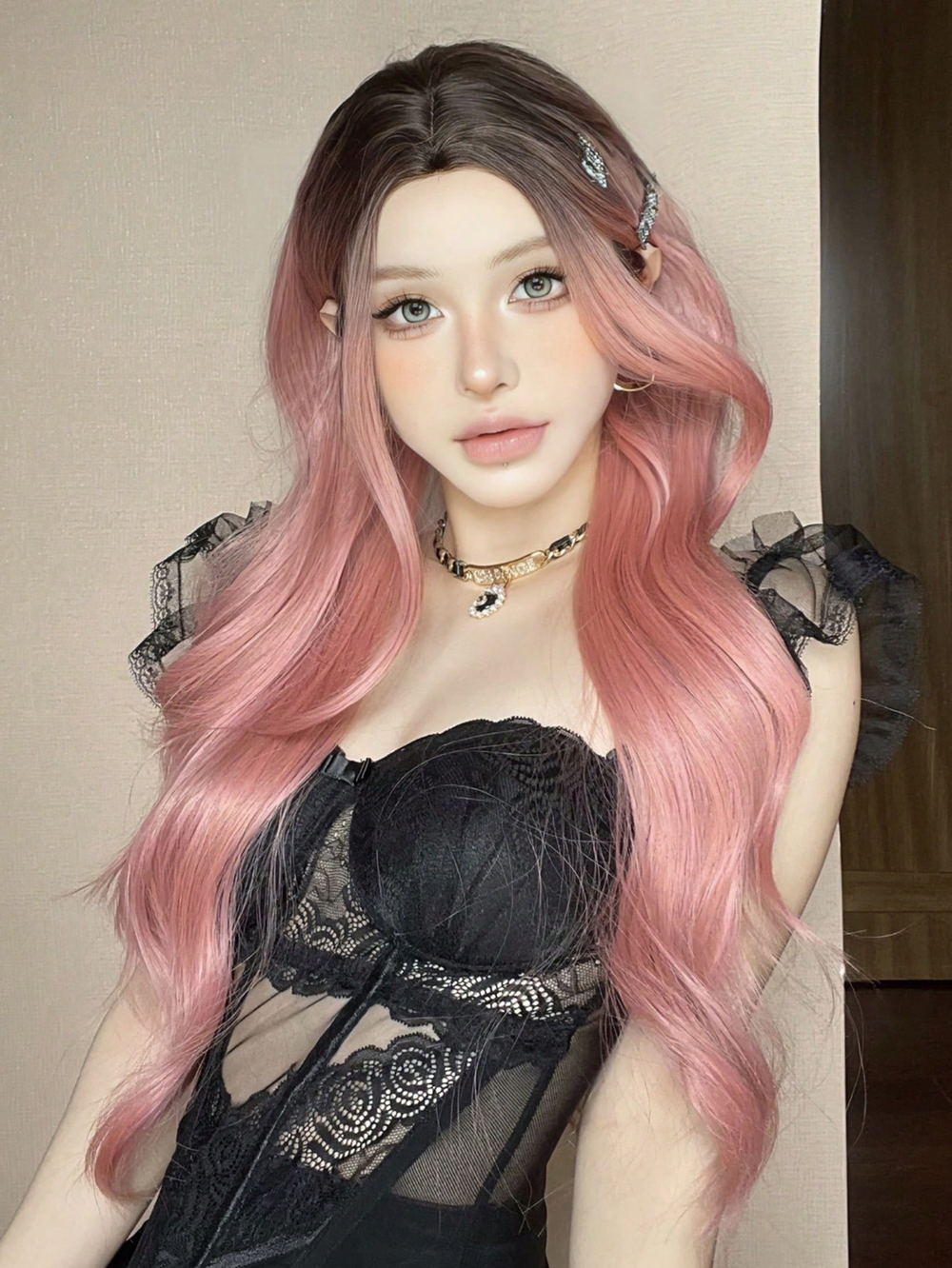 Pink Brown Roots Pastel Pink With Dark Brown Roots Bodywave Wig โ Afro Bella Hair