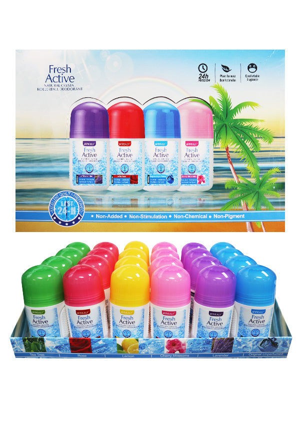 Wokali Fresh Active Natural Crystal Rollerball Deodorant Display