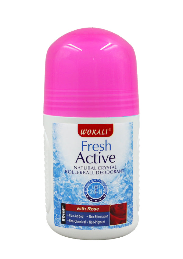 Wokali Fresh Active Natural Crystal Rollerball Deodorant - Rose