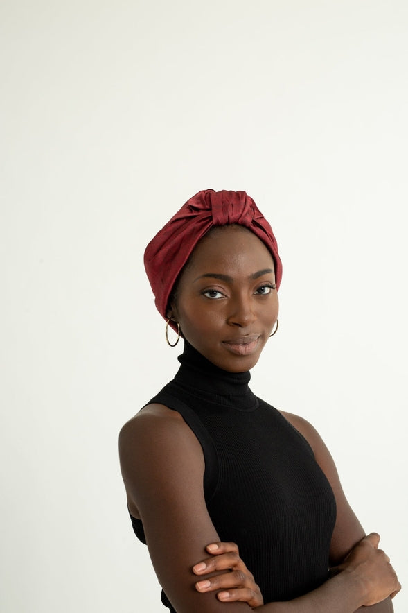 Grace Eleyae All Silk Turban Slap | Satin-Lined Cap - Wine