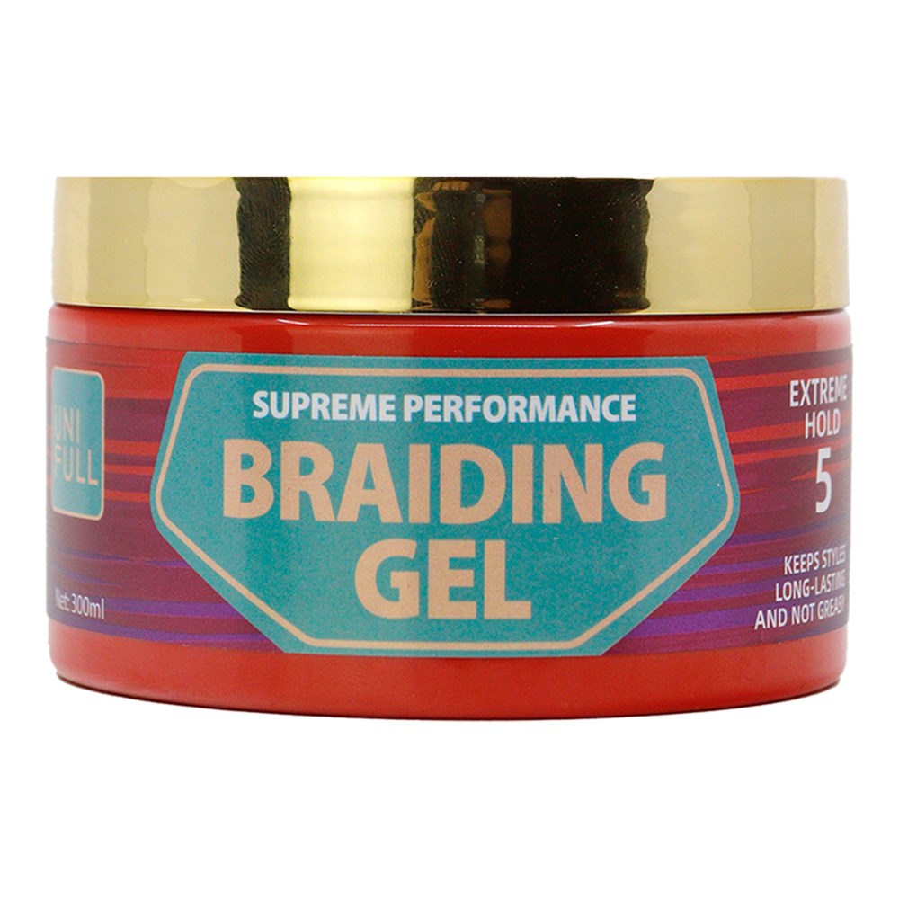 Supreme Performance Braiding Gel jar with gold lid on a white background