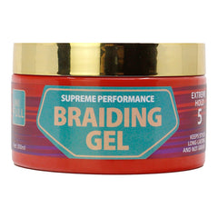 Supreme Performance Braiding Gel jar with gold lid on a white background