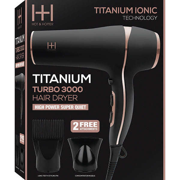 Hot & Hotter Titanium Turbo 3000 Hair Dryer - Black & Rose Gold #5910