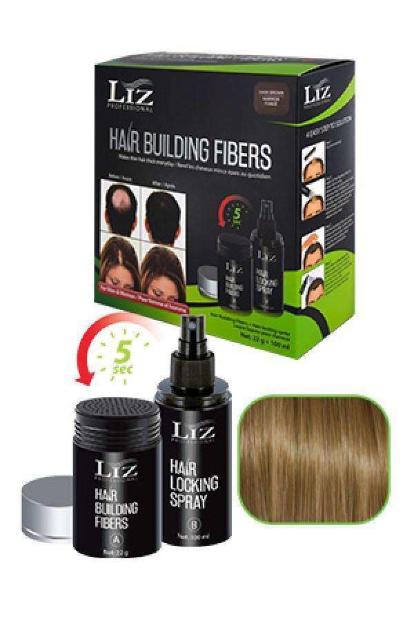 Liz Professional Hair Building Fibers & Locking Spray - Light Brown