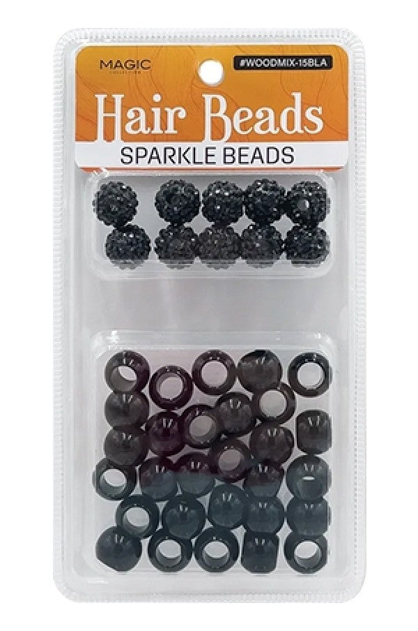 Magic Collection Hair Beads Sparke Beads - Black #WOODMIX-15BLA