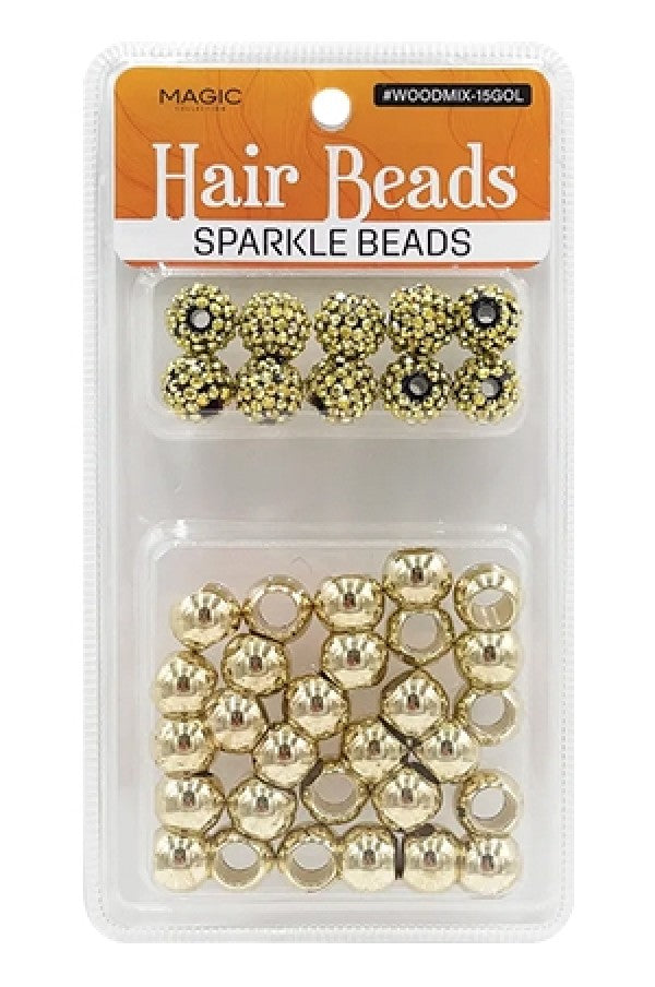Magic Collection Hair Beads Sparke Beads - Gold #WOODMIX-15GOL