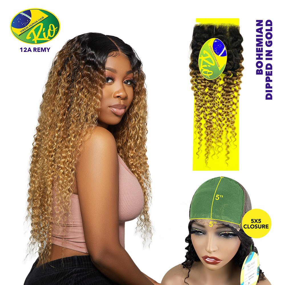 Rio 100% Virgin Human Hair Bohemian 5x5 Closure - Dipped In Gold