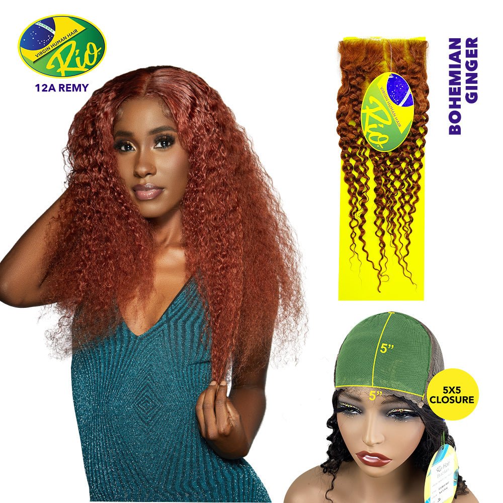 Rio 100% Virgin Human Hair Bohemian 5x5 Closure - Ginger