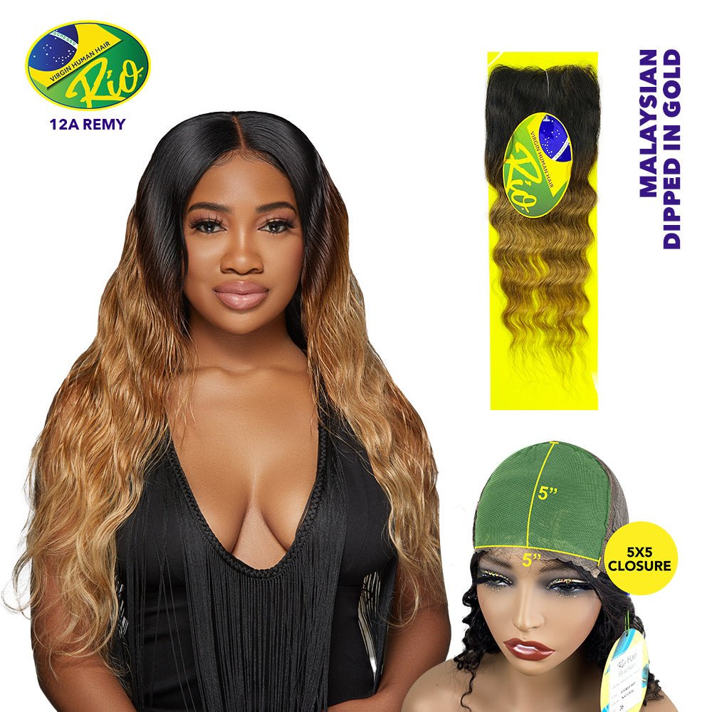 Rio 100% Virgin Human Hair Malaysian Wave 5x5 Closure - Dipped In Gold