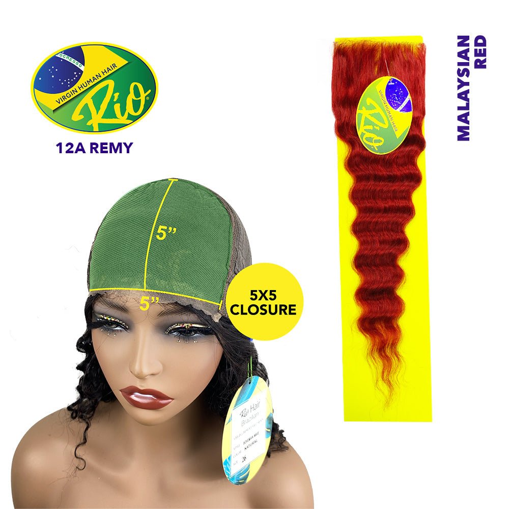 Rio 100% Virgin Human Hair Malaysian Wave 5x5 Closure - Red