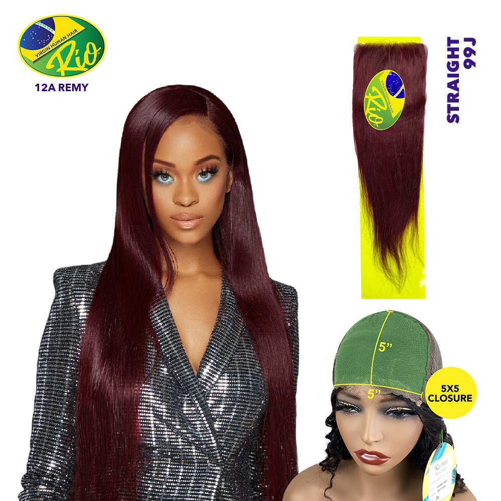 Rio 100% Virgin Human Hair Straight 5x5 Closure - #99J