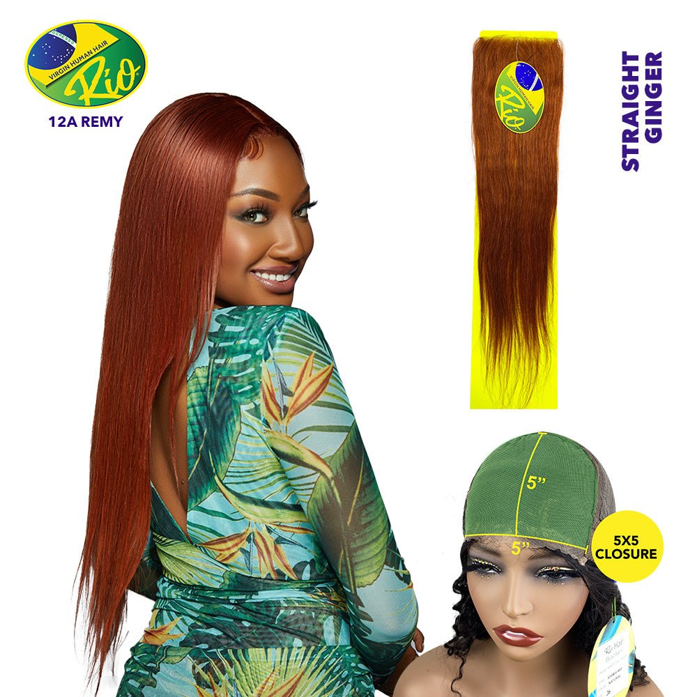 Rio 100% Virgin Human Hair Straight 5x5 Closure - Ginger