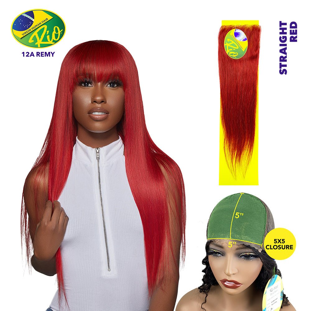 Rio 100% Virgin Human Hair Straight 5x5 Closure - Red