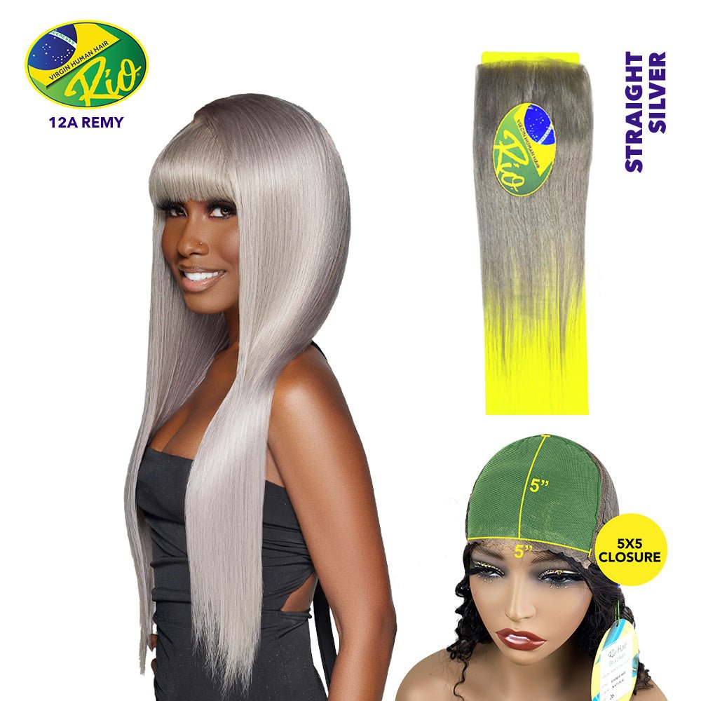 Rio 100% Virgin Human Hair Straight 5x5 Closure - Silver