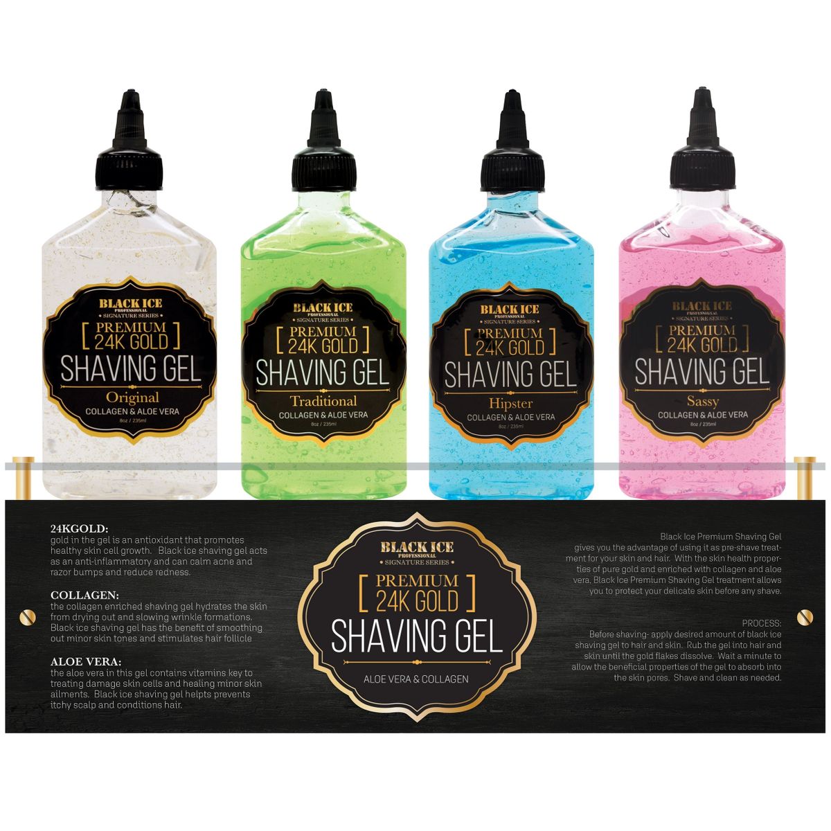 Black Ice Signature Series Premium 24K Gold Shaving Gel Bundle
