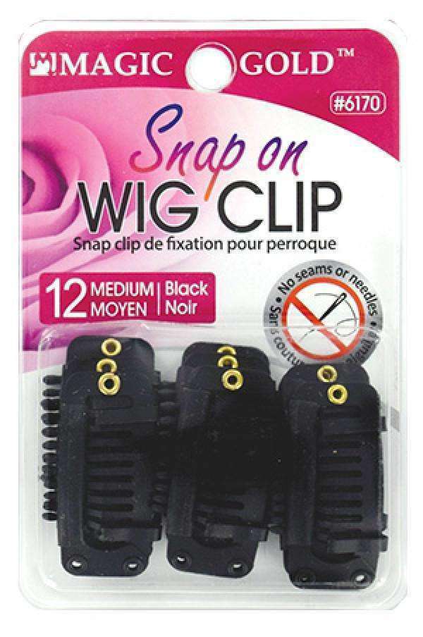 Magic Gold Snap On Wig Clip - Medium 12pcs Black