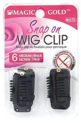 Magic Gold Snap On Wig Clip - Medium 6pcs Black